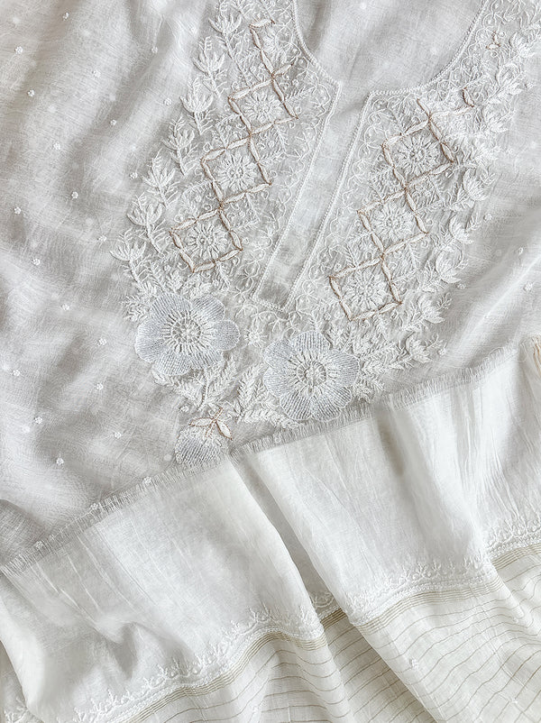 Ryna Chikankari Kurti Piece with Dupatta - White