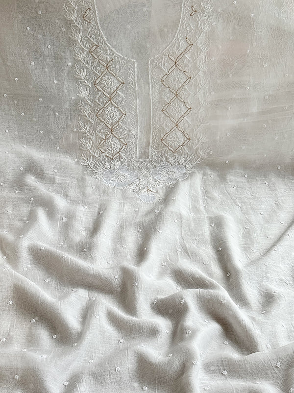 Ryna Chikankari Kurti Piece with Dupatta - White