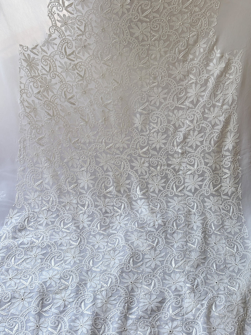 White Viscose Chikankari Un-Stitched Kurti Piece with Dupatta