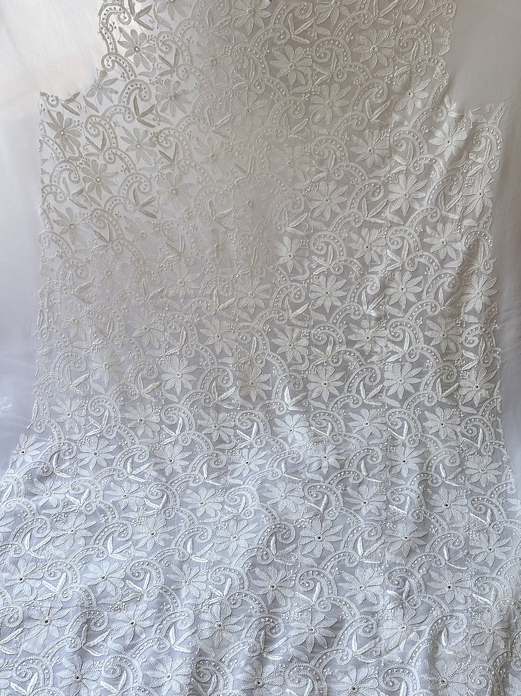 White Viscose Chikankari Un-Stitched Kurti Piece with Dupatta