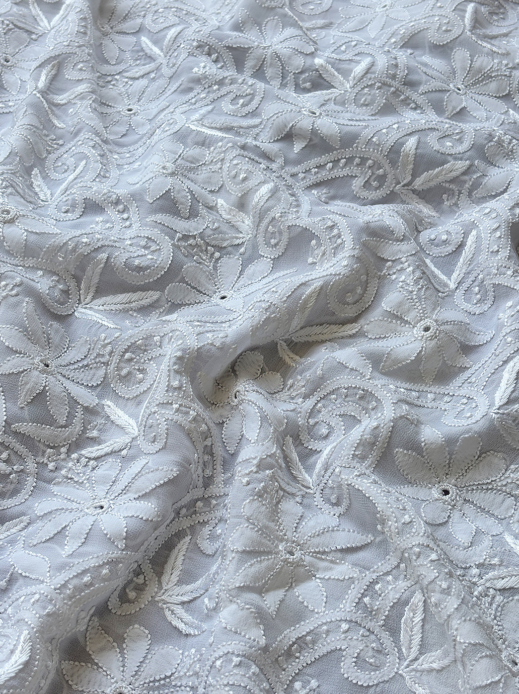 White Viscose Chikankari Un-Stitched Kurti Piece with Dupatta