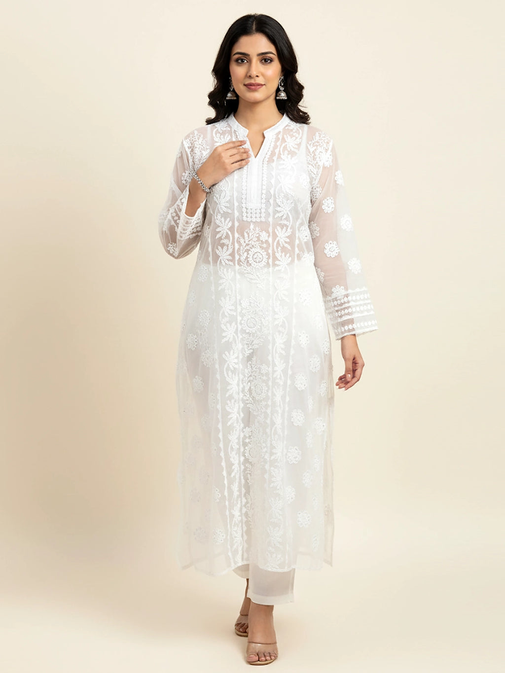 White Avya Organza Chikankari Kurta