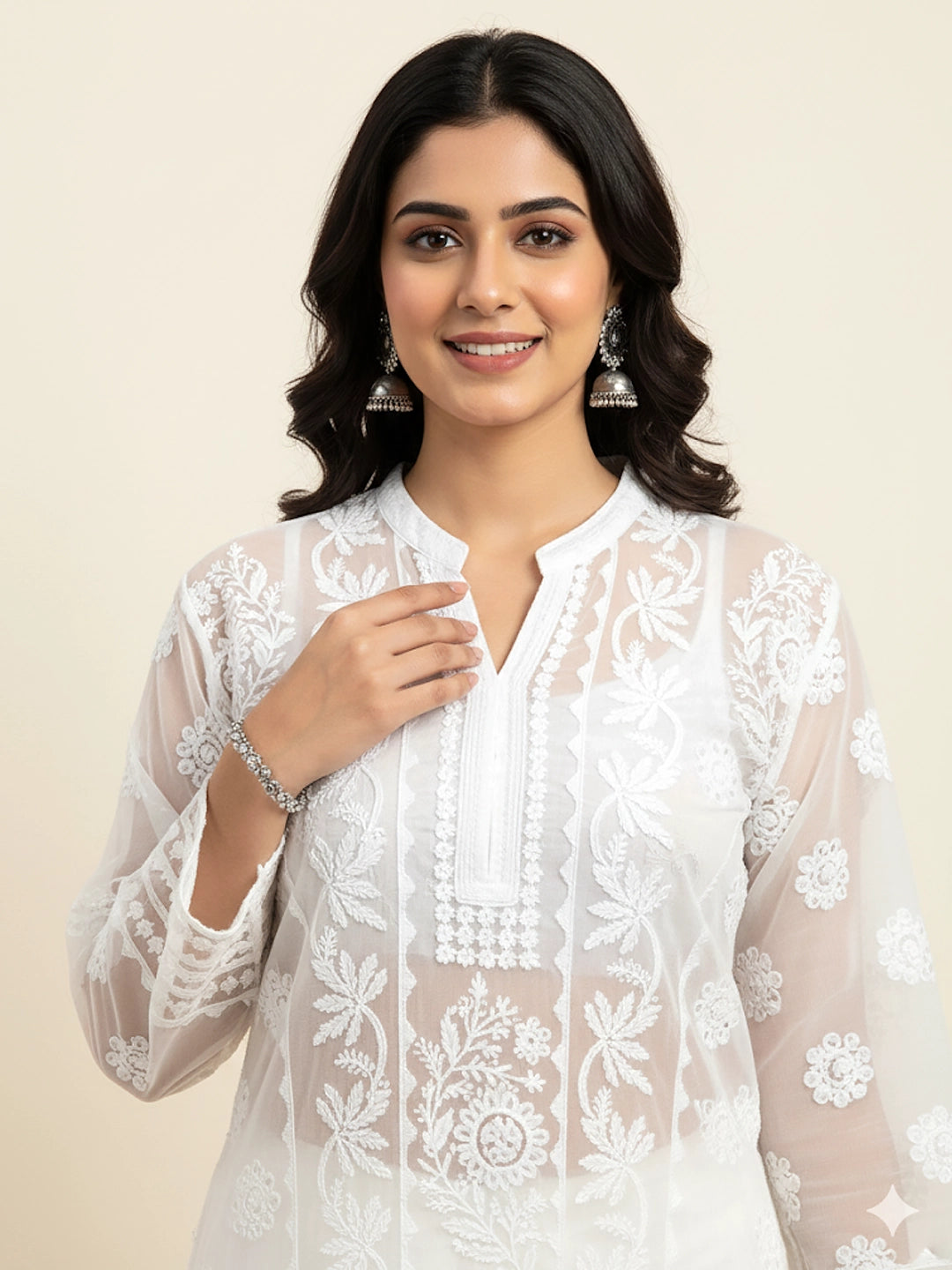 White Avya Organza Chikankari Kurta