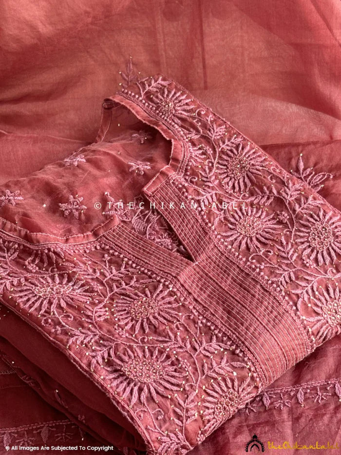 Ahilya Chikankari Kurta Set - Wine