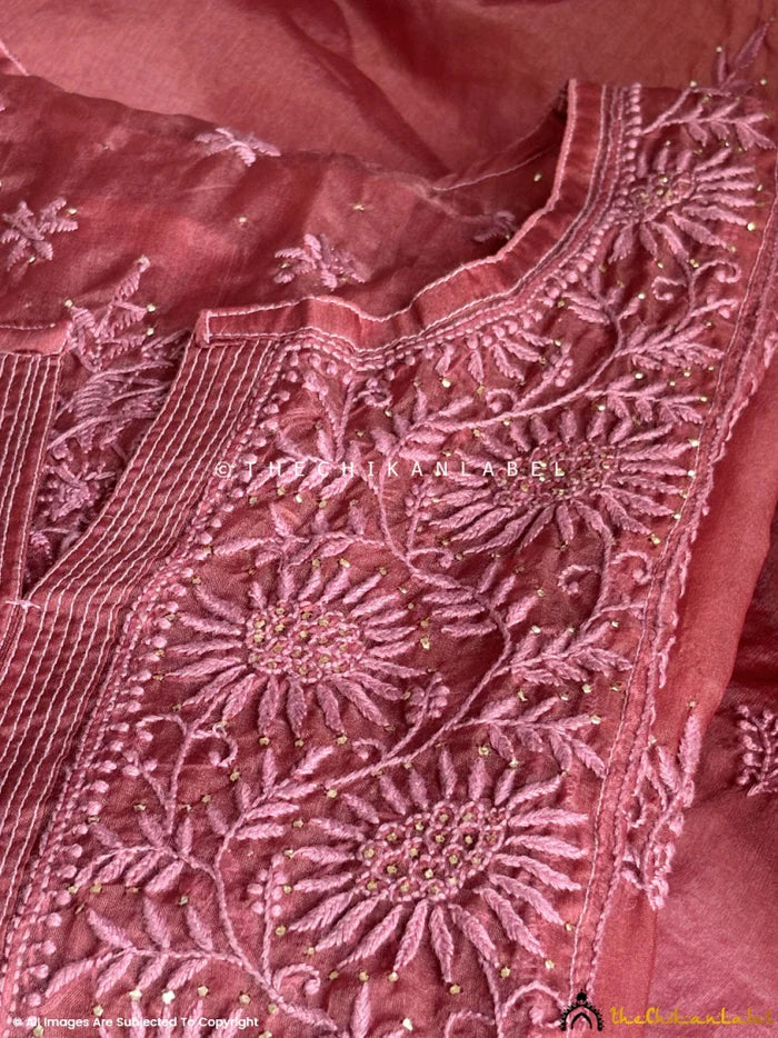 Ahilya Chikankari Kurta Set - Wine