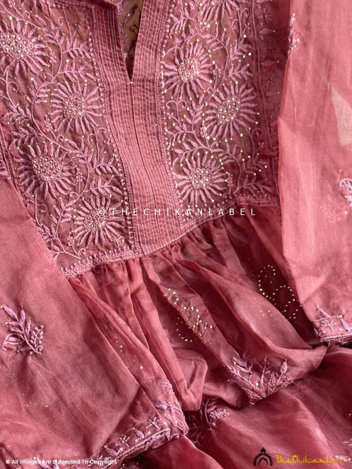 Ahilya Chikankari Kurta Set - Wine