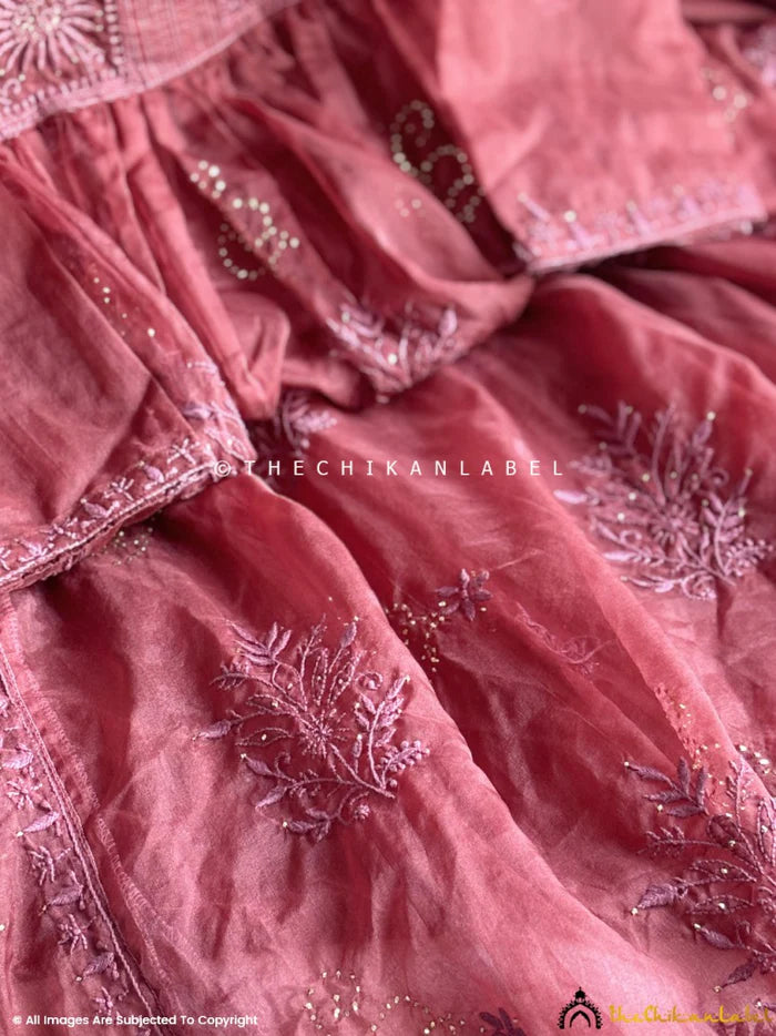 Ahilya Chikankari Kurta Set - Wine