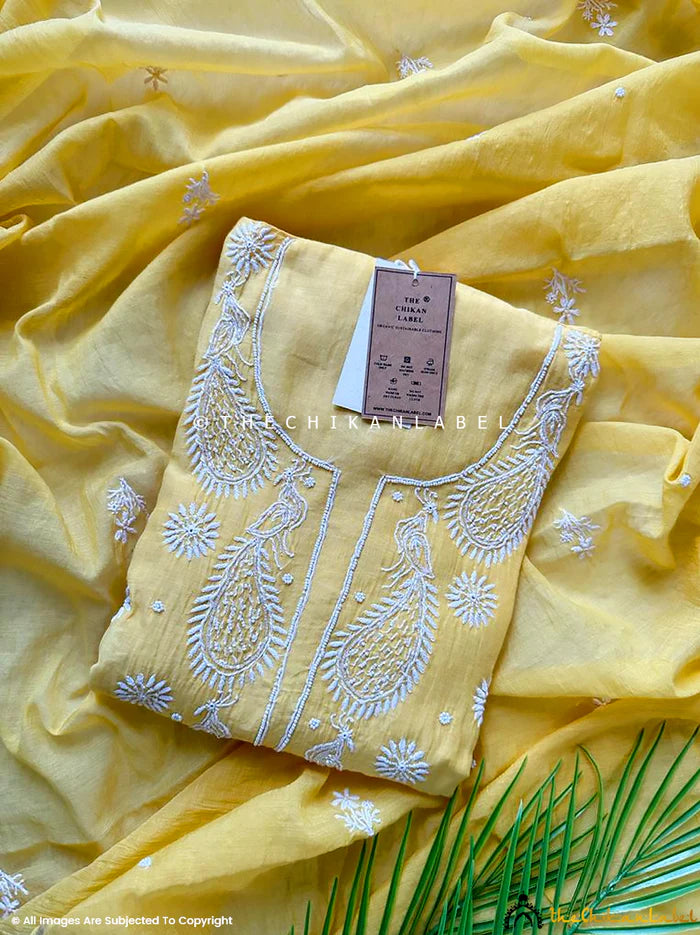 Gulaal Mul Chanderi Chikankari Kurta - Yellow