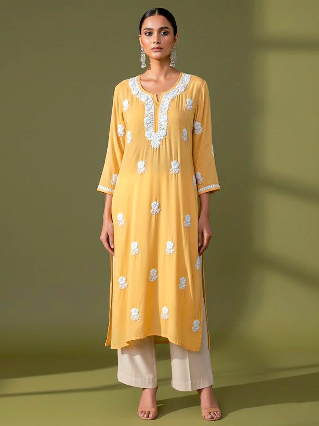 Adda Chikankari Kurta - Yellow