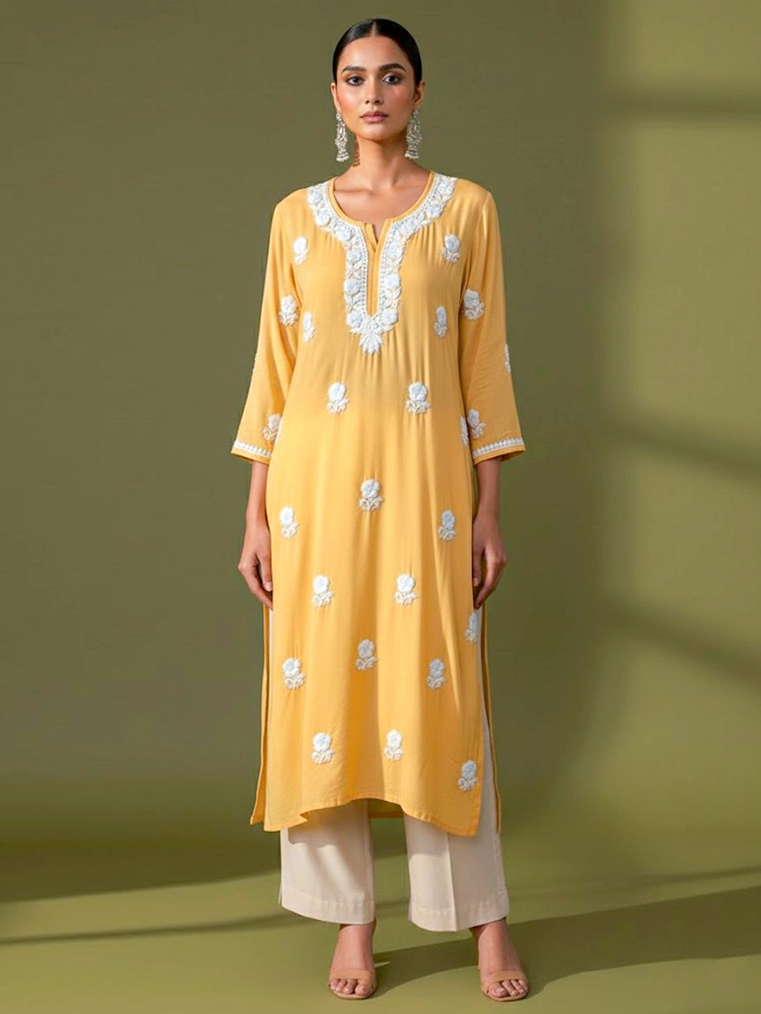 Adda Modal Chikankari Kurta - Yellow