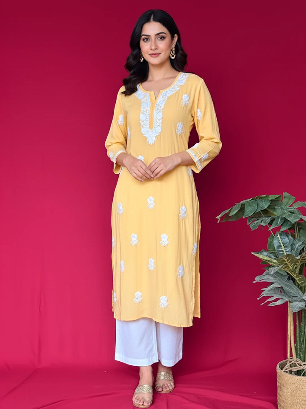 Yellow Adda Modal Chikankari Straight Kurta