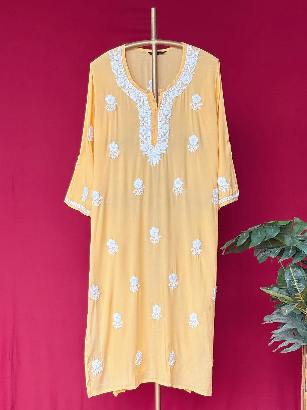 Yellow Adda Modal Chikankari Straight Kurta