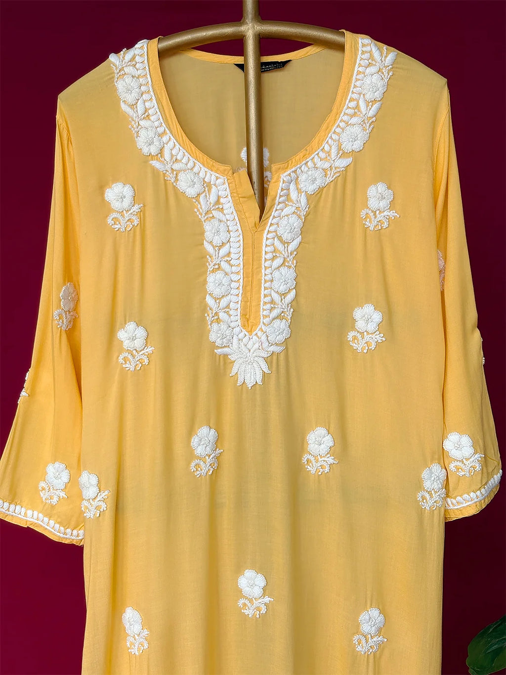 Yellow Adda Modal Chikankari Straight Kurta