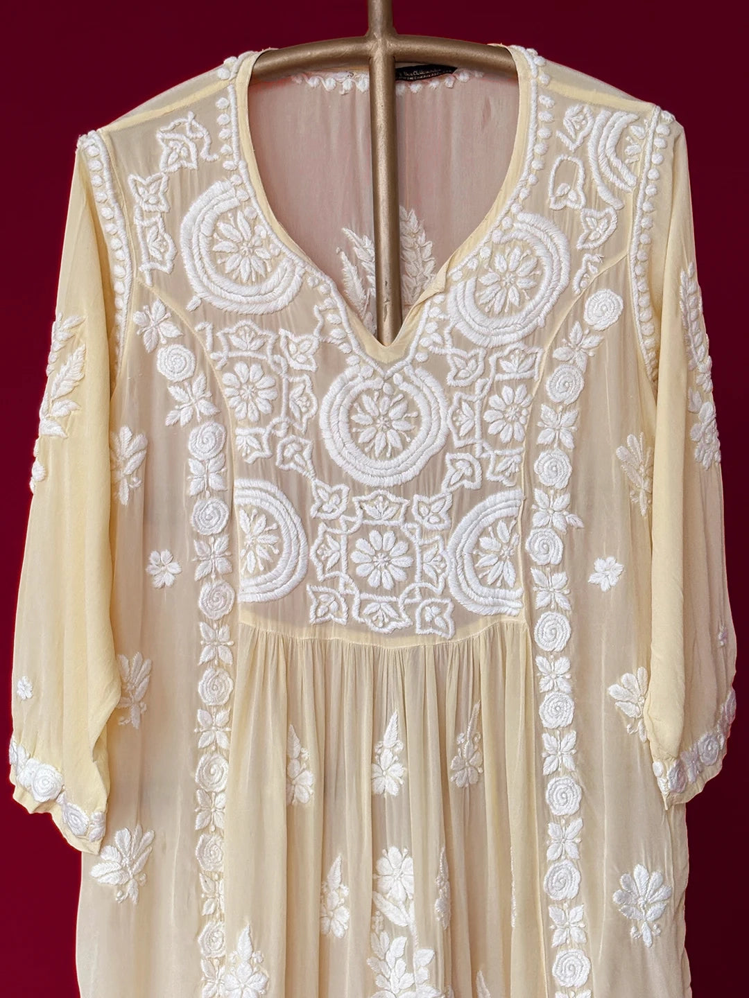 Yellow Crepe Chikankari Straight Kurta