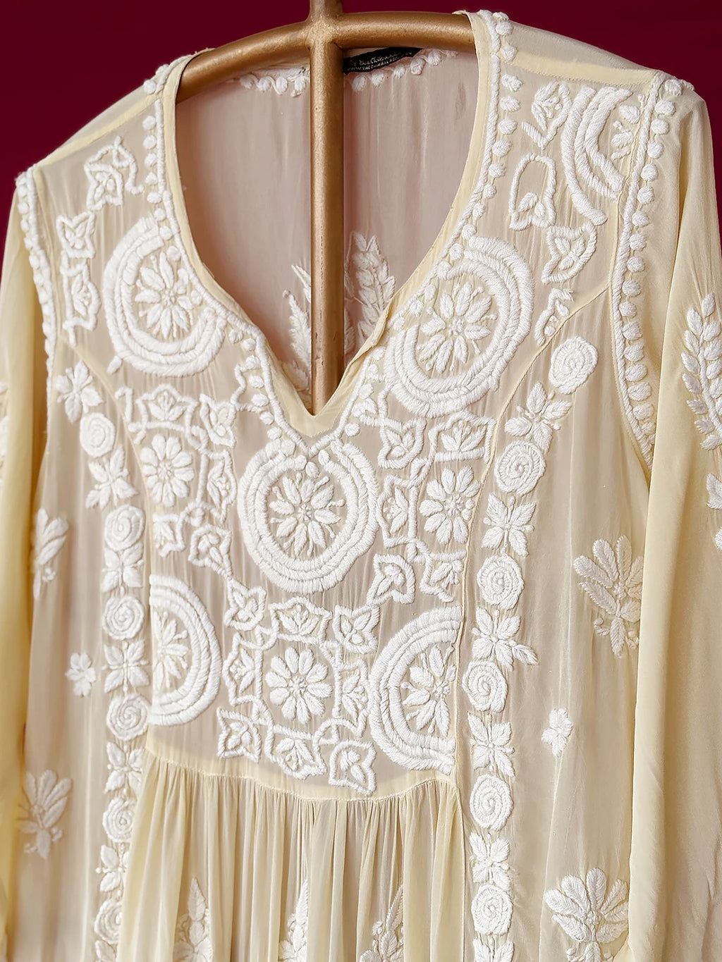 Yellow Crepe Chikankari Straight Kurta