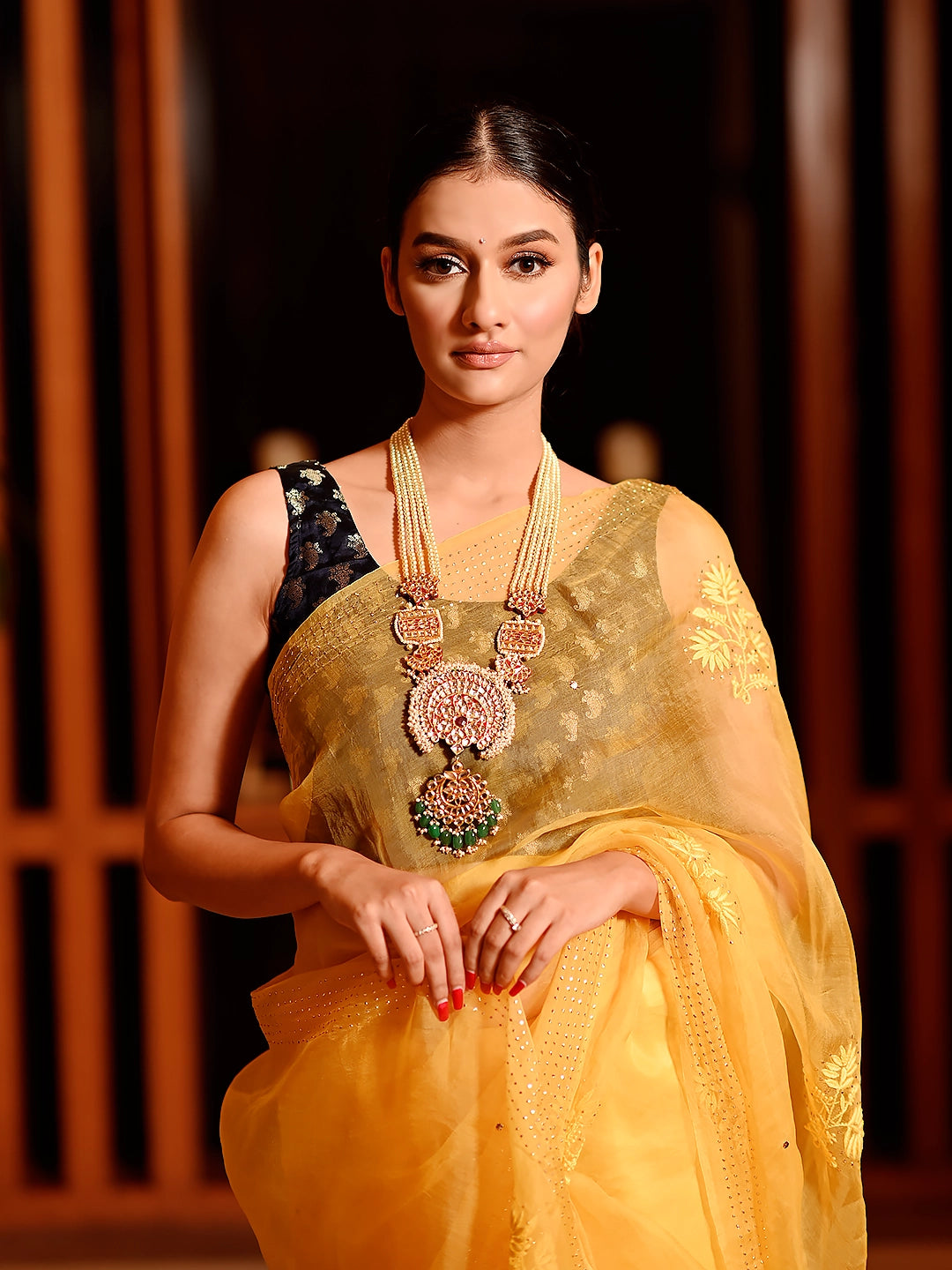 Yellow Eesha Organza Chikankari Embroidered Saree