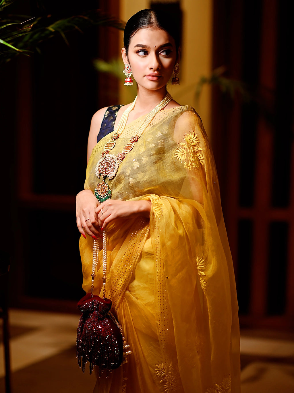 Yellow Eesha Organza Chikankari Embroidered Saree