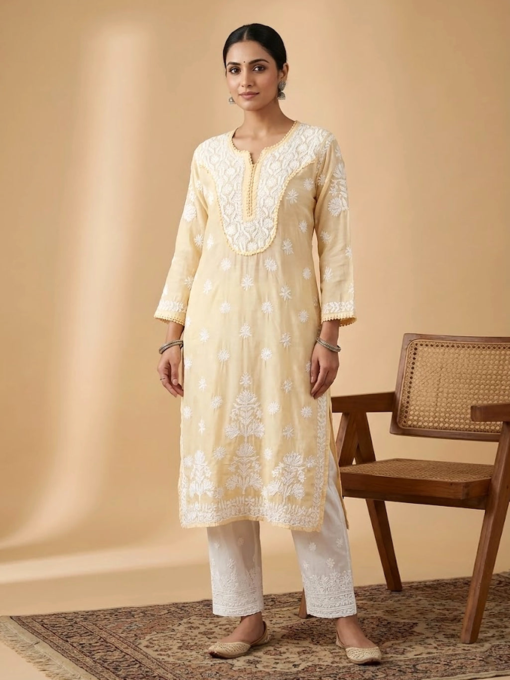 Nargis Chikankari Kurta - Yellow
