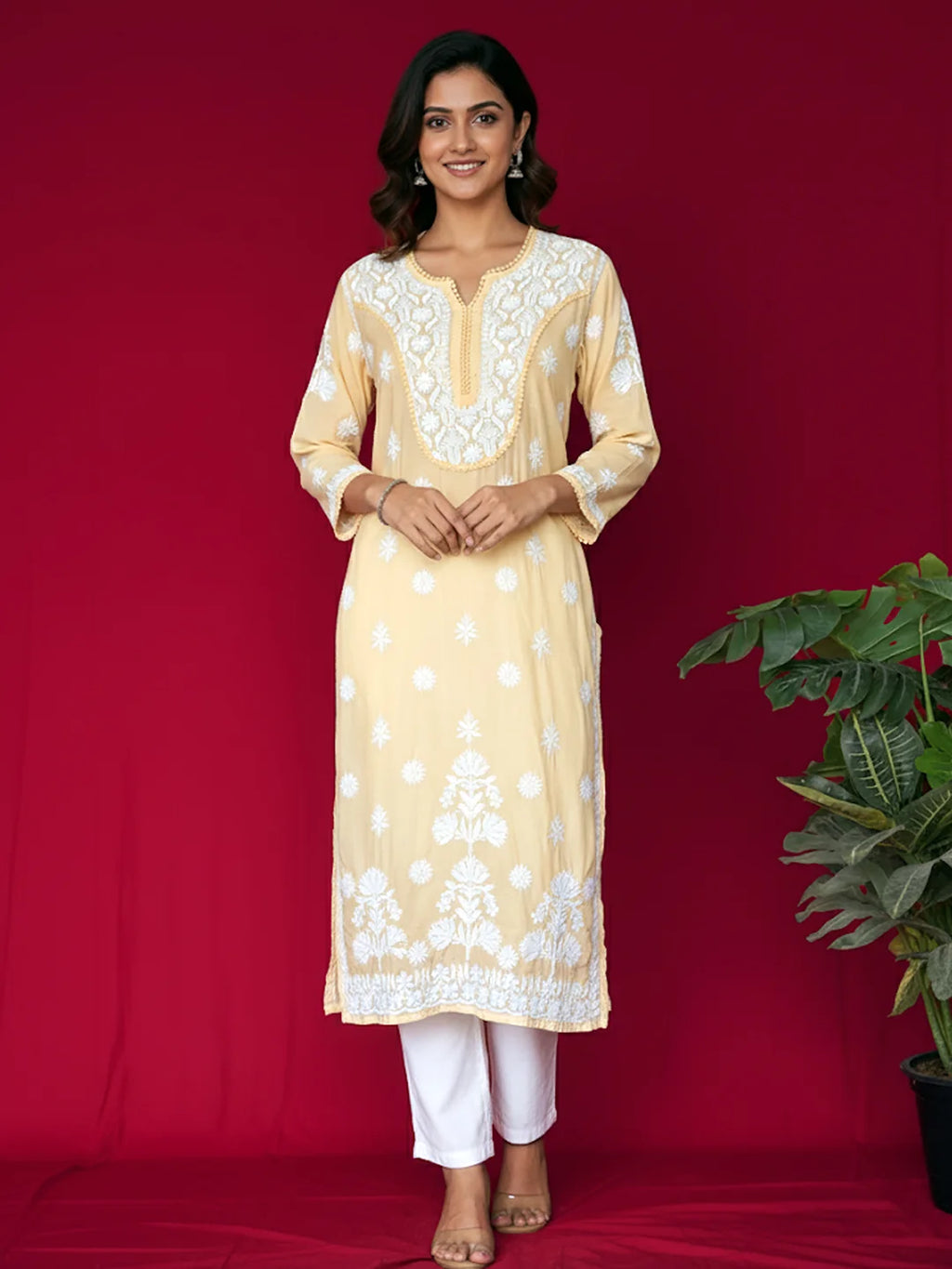 Yellow Nargis Muslin Chikankari Kurta