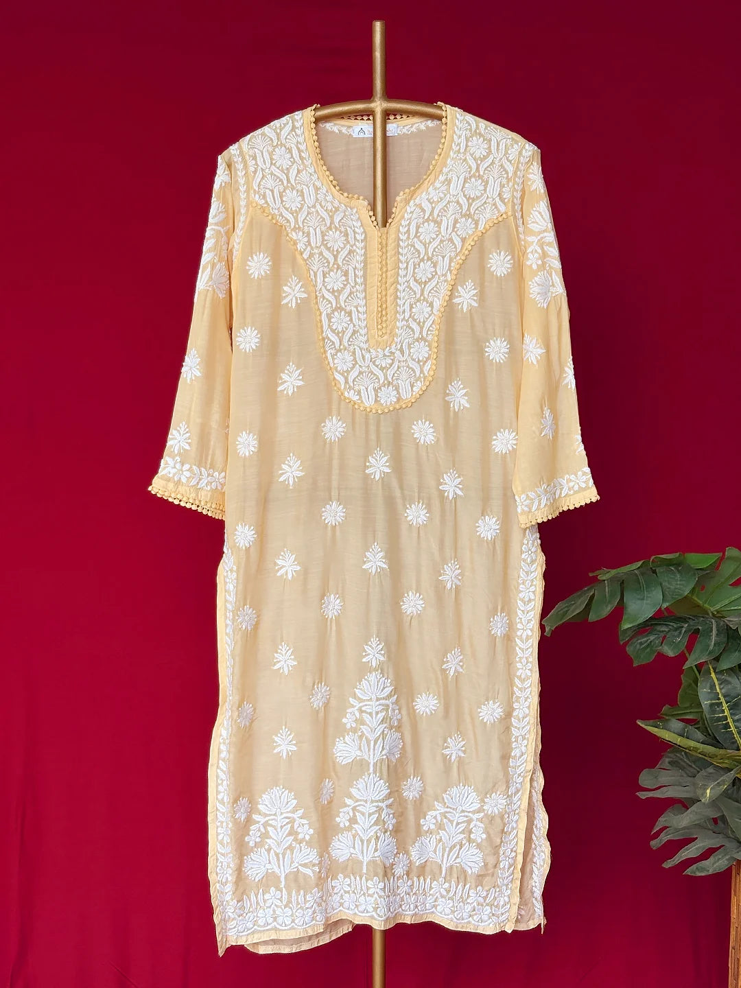 Yellow Nargis Muslin Chikankari Kurta