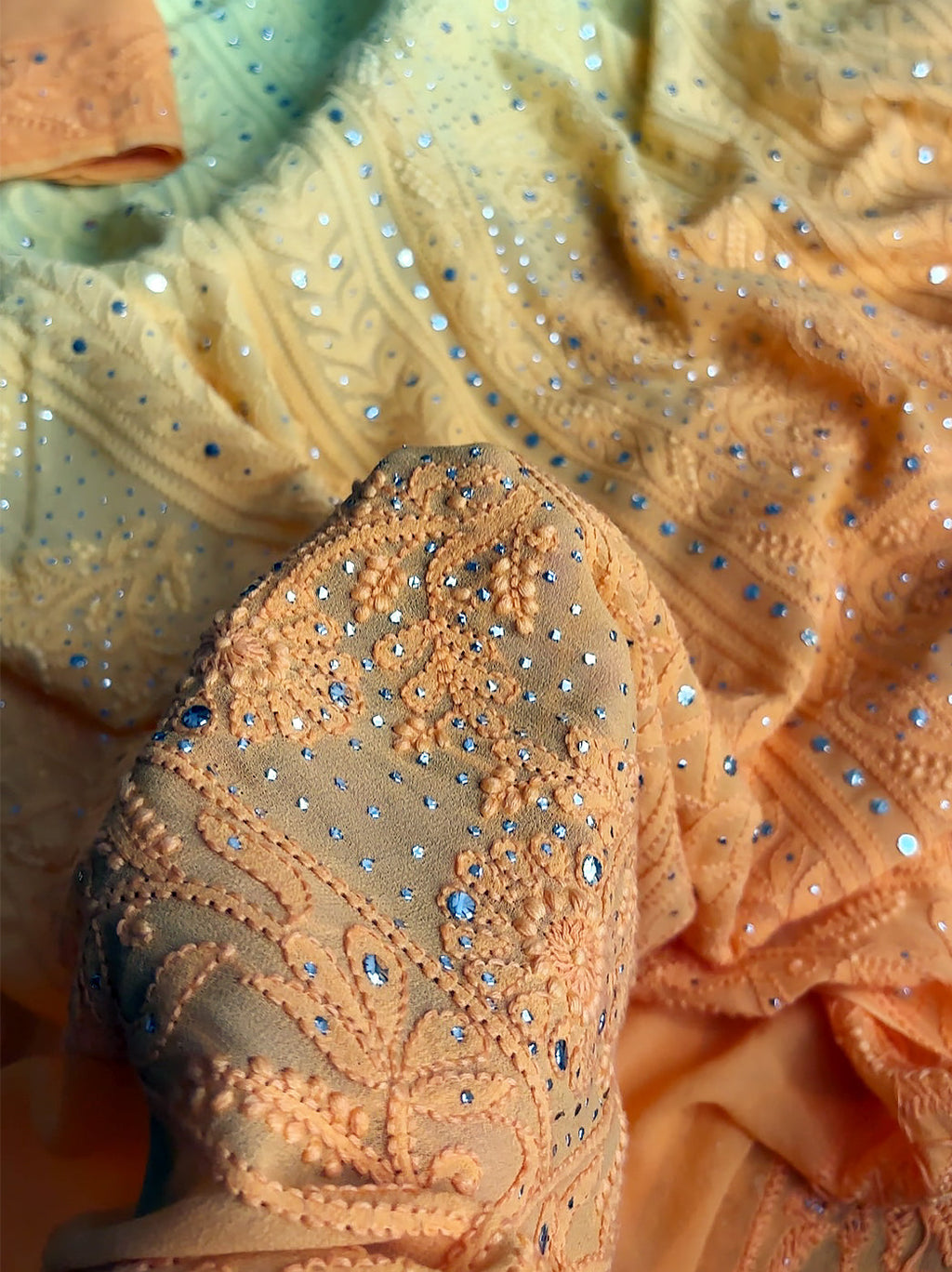 Yellow Rashi Viscose Chikankari Embroidered Saree