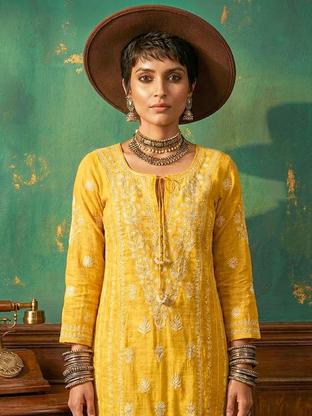 Roomi Chikankari Kurta - Yellow