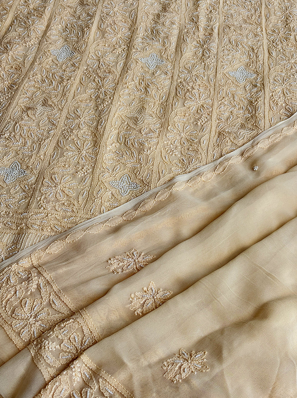 Beige Viscose Chikankari Un-Stitched Kurti Piece with Dupatta
