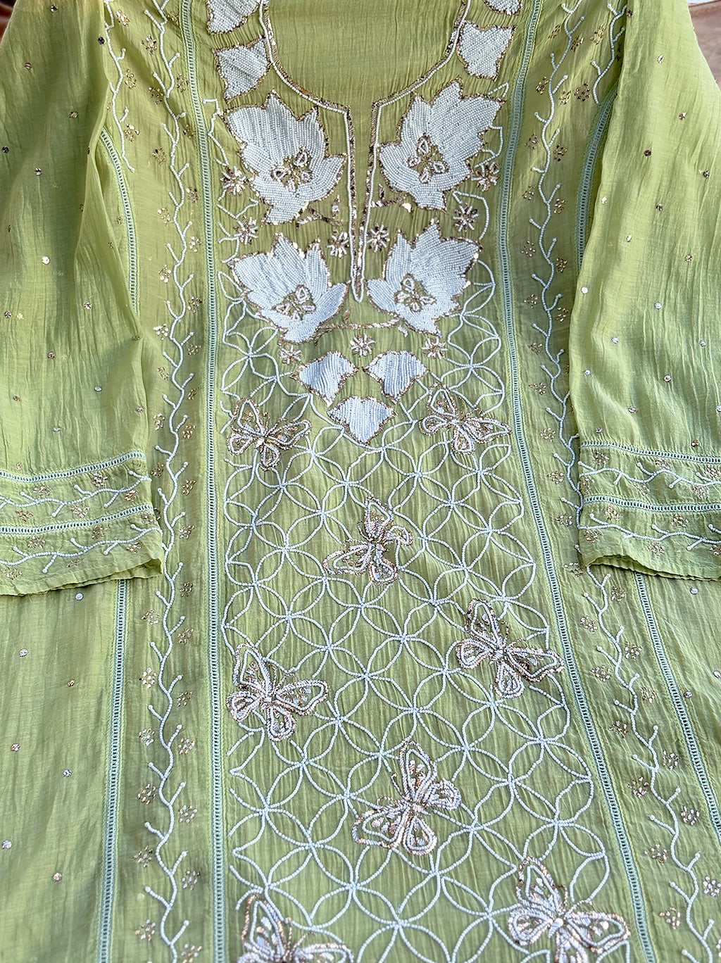 Zara Mul Chanderi Unstitched Kurti Piece with Dupatta - Green