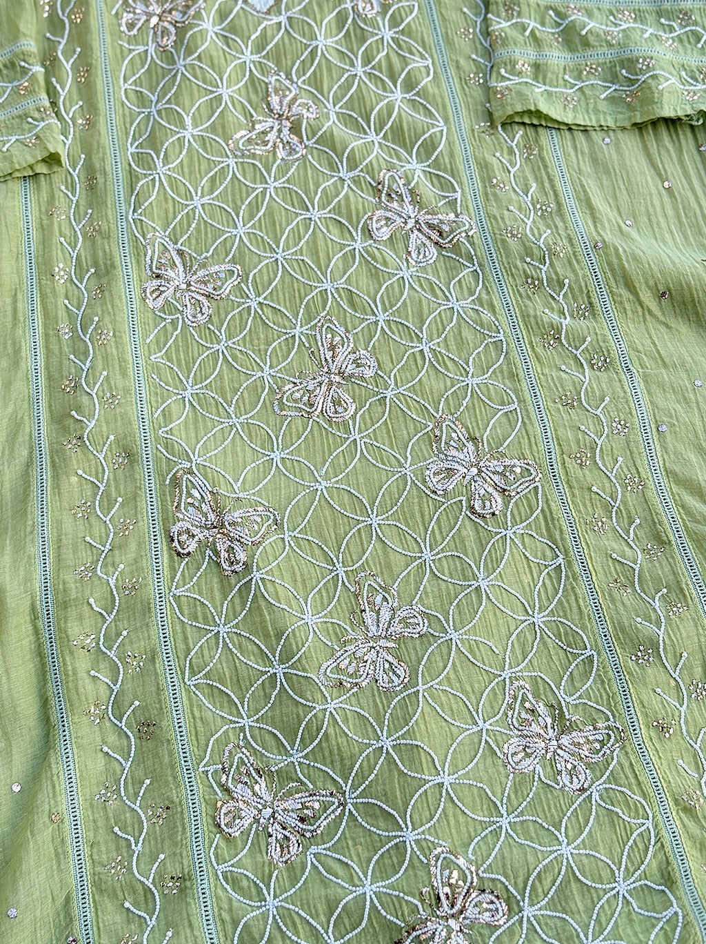 Zara Mul Chanderi Unstitched Kurti Piece with Dupatta - Green