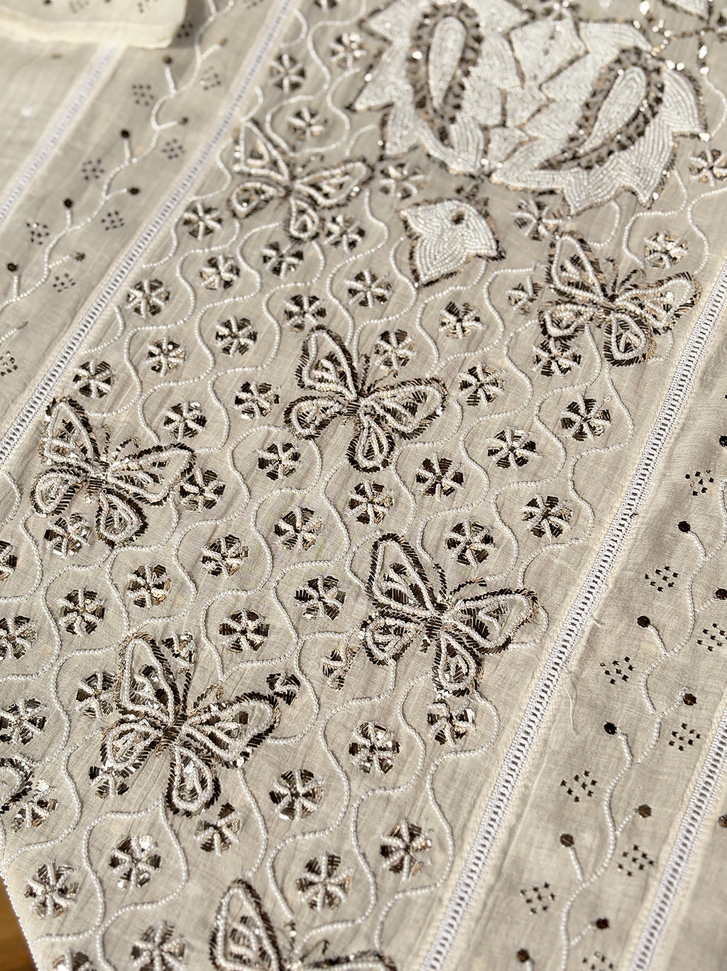 Zara Mul Chanderi Unstitched Kurti Piece with Dupatta - White
