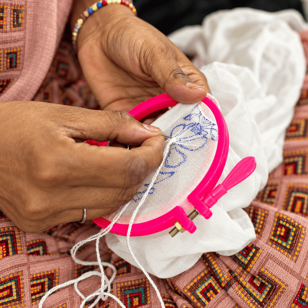 Actual artisan embroidering a garment