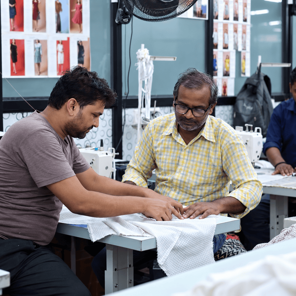 Your actual design discussion with an artisan, including a sketch and fabric sample.